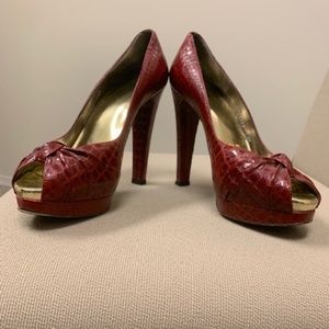 Stuart Weitzman Red Snake Leather Stiletto Pumps